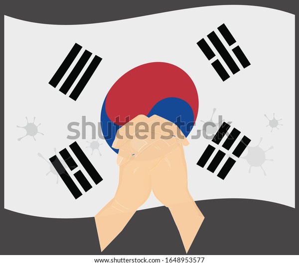 韓国国旗に汚れた新しいコロナウイルスまたはコビッド19ウイルスを持つ拳の力 韓国 のコンセプトのための戦い 漫画のグラフィック サインシンボルの背景 ベクターイラスト のベクター画像素材 ロイヤリティフリー