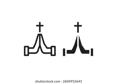 Praying hands with cross icons black and white Vector