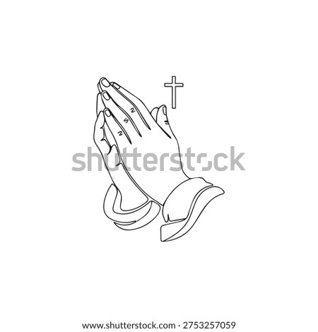 Praying hands with a cross symbol, representing faith, devotion, and spiritual connection.