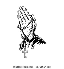 Praying hands with a cross. Vector illustration