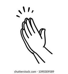 Praying hands drawing, simple line icon illustration. Hands folded in Christian prayer.