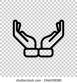 Praying hands, emoji symbol, simple icon. Black editable linear symbol on transparent background