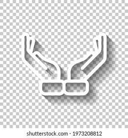 Praying Hands, Emoji Symbol, Simple Icon. White Linear Icon With Editable Stroke And Shadow On Transparent Background