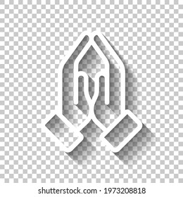 Praying Hands, Emoji Symbol, Simple Icon. White Linear Icon With Editable Stroke And Shadow On Transparent Background