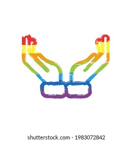 Praying Hands, Emoji Symbol, Simple Icon. Drawing Sign With LGBT Style, Seven Colors Of Rainbow (red, Orange, Yellow, Green, Blue, Indigo, Violet