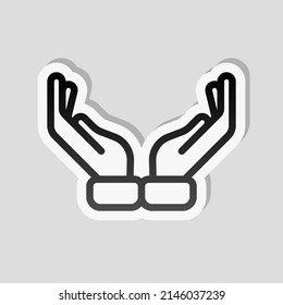 Praying Hands, Emoji Symbol, Simple Icon. Linear Sticker, White Border And Simple Shadow On Gray Background