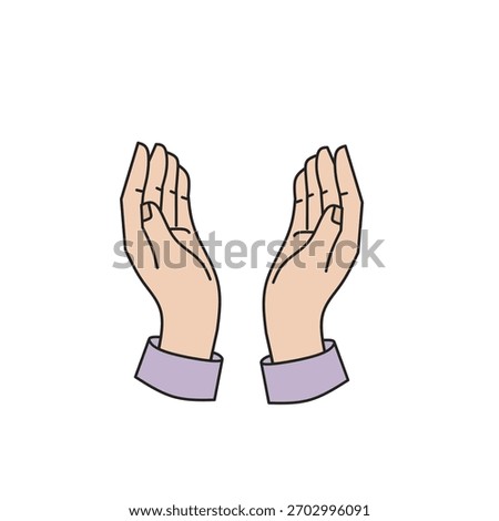 Praying hands in flat hand-drawn style for Islamic worship. Perfect for posters, apps, and education.