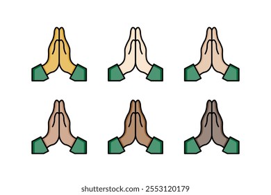 Praying hands flat style, with different colored hands.