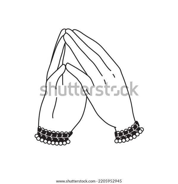 Praying Hands Gesture Vector Line Art Stock Vector (Royalty Free ...