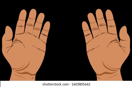 Praying hands hand drawn. Left and right praying hands position. Praying hands with black background in vector format. Praying hand reflect to prayer to god vector illustration.
