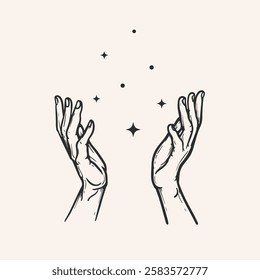 Praying hands. Hand drawn sketch style. Religious spiritual symbol. Vector illustration in retro vintage style.