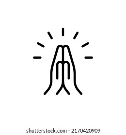 Praying hands icon. Black outline. Concept of gratitude, welcome, prayer. Vector illustration, flat design