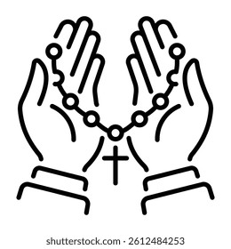 Praying hands icon in an outline style 