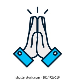 praying hands icon over white background, line and fill style, vector illustration