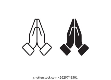 Conjunto de iconos de manos de oración en contorno y Vector sólido