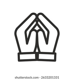 Ícone de mãos rezando, ilustração vetorial de linha fina eps10
