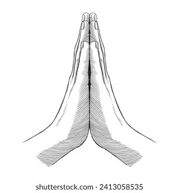 Praying Hands illustration in engraving style