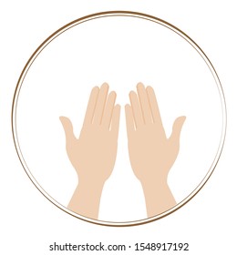 Praying hands. Isolated in circle on white background. Vector Illustration. Idea for religion, holy spiritual, hope and peace.