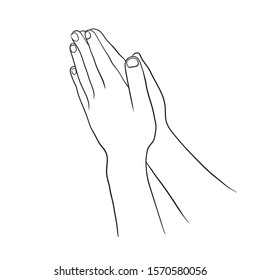 Praying hands isolated on a white background. Vector stock illustration of hands during prayer. Hand drawn minimalism style image. 