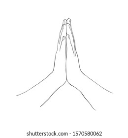 Praying hands isolated on a white background. Vector stock illustration of hands during prayer. Hand drawn minimalism style image. 