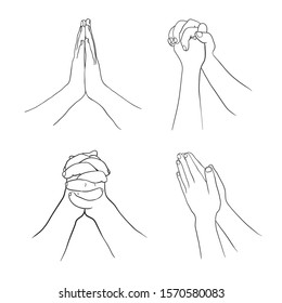 Praying hands isolated on a white background. Vector stock illustration of hands during prayer. Hand drawn image. Minimalism style set.