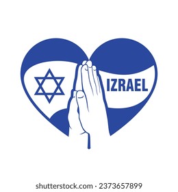 Praying hands for Israel. the National Flag of the Israel, Pray for israel, Save israel people concept - vector illustration.