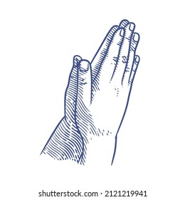 Praying hands line art drawing illustration. Hand drawn hands in praying position. Praying hands