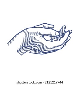 Praying hands line art drawing illustration. Hand drawn hands in praying position. Praying hands