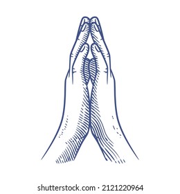 Praying hands line art drawing illustration. Hand drawn hands in praying position. Praying hands