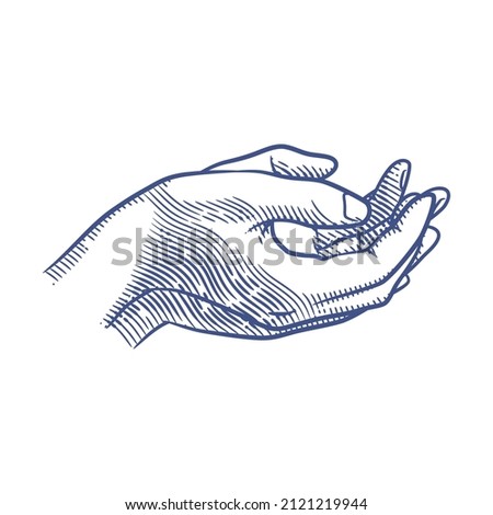 Praying hands line art drawing illustration. Hand drawn hands in praying position. Praying hands