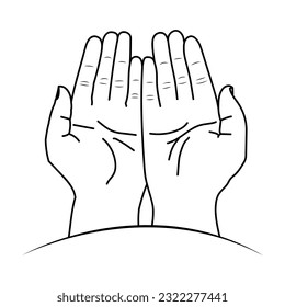 Praying hands. Line Art Illustration. Vector drawing icon.