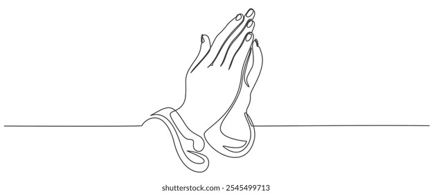 Praying hands line art style vector illustration