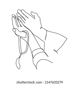 Praying Hands Line Continuous line drawing. Open palms together simple line draw vector illustration. Hand drawn style design for religious theme. 