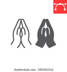 Praying hands line and glyph icon, religion and namaste, hands folded in prayer vector icon, vector graphics, editable stroke outline sign, eps 10