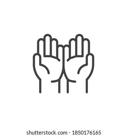 Praying hands line icon. linear style sign for mobile concept and web design. Prayer hands outline vector icon. Symbol, logo illustration. Vector graphics