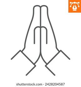 Praying hands line icon, outline style icon for web site or mobile app, Easter and religion, please gesture vector icon, simple vector illustration, vector graphics with editable strokes.