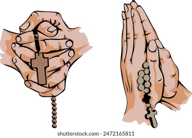 Praying hands, man and woman, symbol of prayer, religion faith, church, hope. Graphic icon, no background illustration