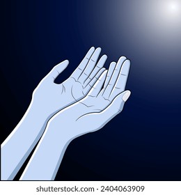 Praying Hands In Moonlight View Female Muslim Praying Hands Cartoonist Icon Vector Illustration