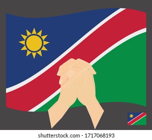 Gebet mit der Namibia National Flag, Beten für Namibia, Namibian People Konzept speichern, Cartoon-Grafik, Zeichensymbol Hintergrund, Vektorillustration-Illustration.