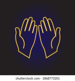 Praying hands neon icon. Element of Islamic Religion set. Can be used for websites, web design, mobile app and more