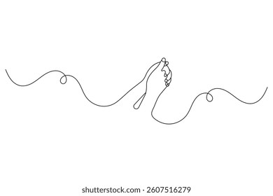Praying hands one line art with minimalist isolated outline vector icon