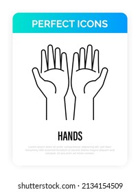 Praying hands open, hand gesture. Islam. Thin line icon. Vector illustration.