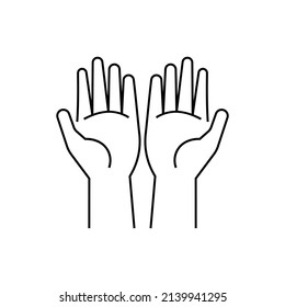 Praying hands open, hand gesture. Islam. Thin line icon. Vector illustration.