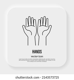 Praying hands open, hand gesture. Islam. Thin line icon. Vector illustration.