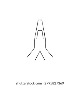 Praying Hands Outline Icon with Black Line Art Symbol for Prayer, Faith, Meditation, and Spirituality