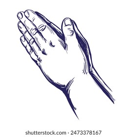 Praying Hands, prayer to God, symbol of Christianity hand drawn vector illustration sketch