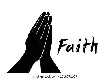 Praying hands religious faith concept vector simple illustration isolated on white.