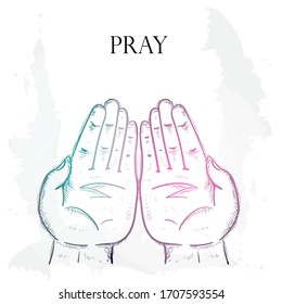 Praying hands, religious hand drawn vector illustration. Symbolic for pray to god. Vector EPS 10