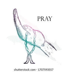 Manos rezando, ilustración vectorial dibujada a mano religiosa. Simbólico de orar a Dios. Vector EPS 10