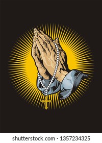 Praying hands with rosary Durer. Vector